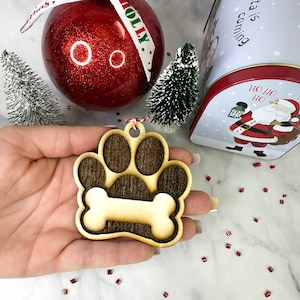 Paw Print Ornament, Paw Ornament, Custom Dog Christmas Ornament, Animal 2023 Ornament, Pet Christmas Ornament, Pet Name Wooden Ornament.