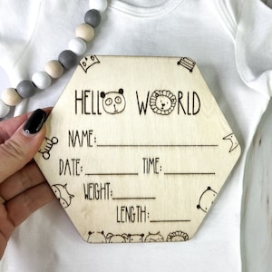 Baby Birth Announcement, Gender Reveal Sign, Hello World Birth Announcement Plaque, Sign for Hospital, Baby Name Announcement