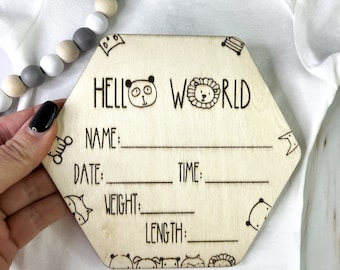 Baby Birth Announcement, Gender Reveal Sign, Hello World Birth Announcement Plaque, Sign for Hospital, Baby Name Announcement