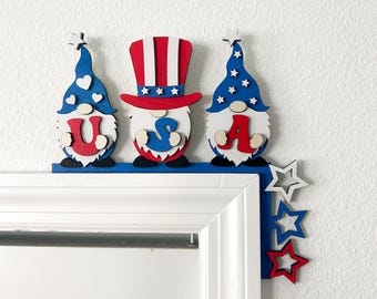 4th Of July Door Corner Wooden Patriotic Frame Holiday Home Decoration Independence Day Trim USA Celebration Door Hanging Independence Day.
