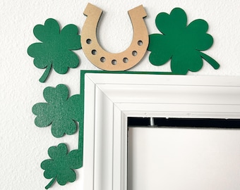 St. Patrick's Day Door Corner Shamrock Door Corner Four Leaf Door Trim St. Patrick's Day Seasonal Decor Irish Good Luck Charm Door Shamrock.