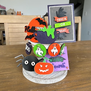 Halloween Tiered Tray Decor, Tiered Tray Elements, Tiered Tray Decor Set, Halloween Wood Sign, Halloween Tray Decor, Spooky Tiered Tray.