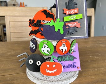 Halloween Tiered Tray Decor, Tiered Tray Elements, Tiered Tray Decor Set, Halloween Wood Sign, Halloween Tray Decor, Spooky Tiered Tray.