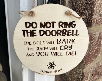 Do Not Knock Door Sign, Do Not Ring the Doorbell, Sleeping Baby Sign, Delivery Sign, No Need to Get the Dogs Involved, Do Not Disturb Sign.
