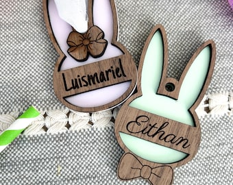 Etiquetas para canastas de Pascua con forma de conejito Etiquetas para corbatas de conejito Decoración de temporada Adorno para nombre de canasta de Pascua Canasta para tarjetas de lugar de Pascua Regalo para niños Etiquetas con nombre de conejito de Pascua