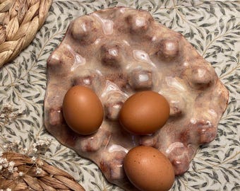 Handmade Ceramic Egg Tray Holder – Rustic Sand - 11 eggs -