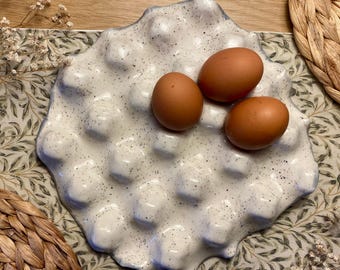 Handmade Ceramic Egg Tray Holder - White Speckle - 16 eggs -