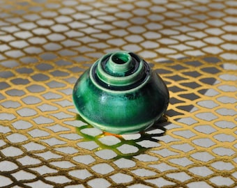 Tiny Green Pottery Vase: Miniature Hand-Painted Ceramic Pot