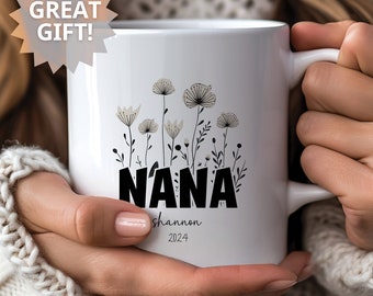 Cadeau personnalisé mug grand-mère, mug floral grand-mère personnalisé, cadeau grand-mère, cadeau pour nouvelle grand-mère, cadeau fête des mères