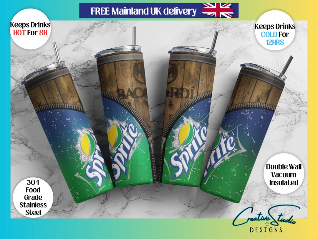 Bacardi and Sprite 20oz Tumbler With Metal Straw and Lid ,bacardi