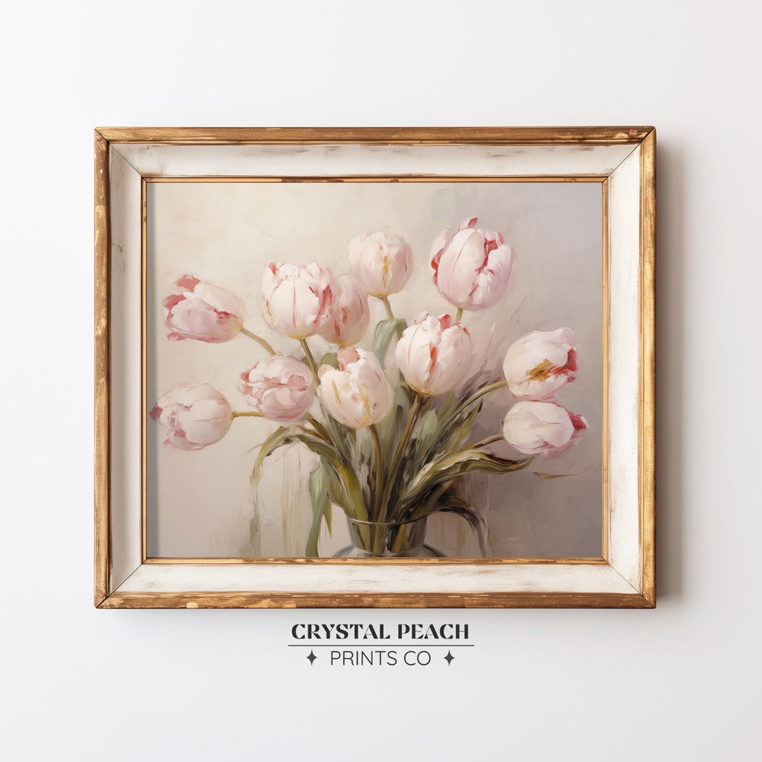 Pink Tulips Digital Print - Spring Flowers Still Life - Farmhouse ...