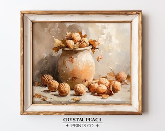 Walnuts and Jar Digital Print - Rustic Farmhouse Kitchen Still Life Wall Art - Primitive Cottage Dinning Room - Fall Autumn Home Decors