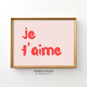 Frans I Love You Print - je t'aime Wall Art - Roze esthetische appartementdecoratie - Trendy Preppy Dorm - Minimalistisch Valentijnsdagcadeau