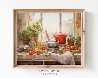 Italian Kitchen Still Life Digital Print - Italian Food Print - Rustic Farmhouse Kitchen Wall Art - Vegetables Still Life - European Style