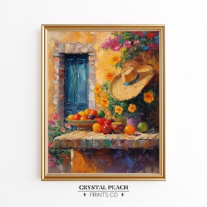 Digitale print binnenplaats Fiesta - Mexicaanse tuin landschapskunst - traditionele Southwest Yard Painting - Cinco de Mayo print - bloem fruit decor
