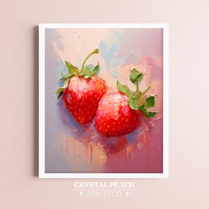 Strawberries Digital Print - Girly Modern Apartment - Strawberry Still Life - Coquette Room Decoration - Pink Aesthetics Trendy Wall Art