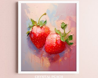 Strawberries Digital Print - Girly Modern Apartment - Strawberry Still Life - Coquette Room Decoration - Pink Aesthetics Trendy Wall Art