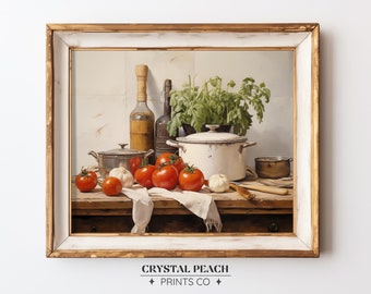 Rustic Italian Kitchen Digital Print - Farmhouse Kitchen Wall Art Decor - European Cooking - Vegetables Still Life Painting - Dinning Room