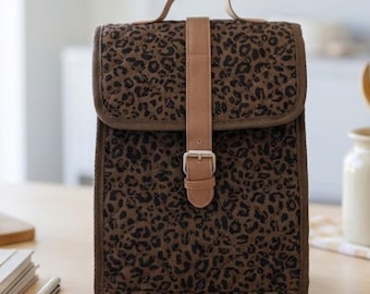 Leopard lunch bag quilted insulated tote for work cheetah print school lunch box carrier meal prep bag travel picnic food lunch bento pouch