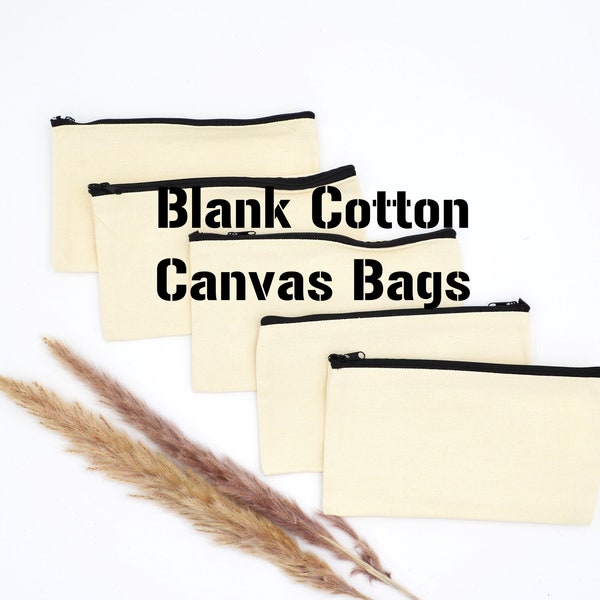 blank wholesale canvas zipper pouch cotton canvas makeup bag blank DIY craft design zipper bag travel pouch cotton plain canvas toiletry bag