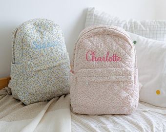 personalized quilted floral backpack custom embroider name girls school travel weekend daycare diaper hospital backpack overnight bag