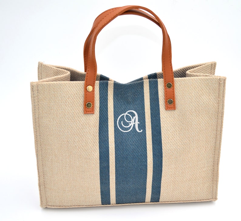 Name Tote Bag, Embroidered Name Bag, Personalized Blue Canvas Tote Bag