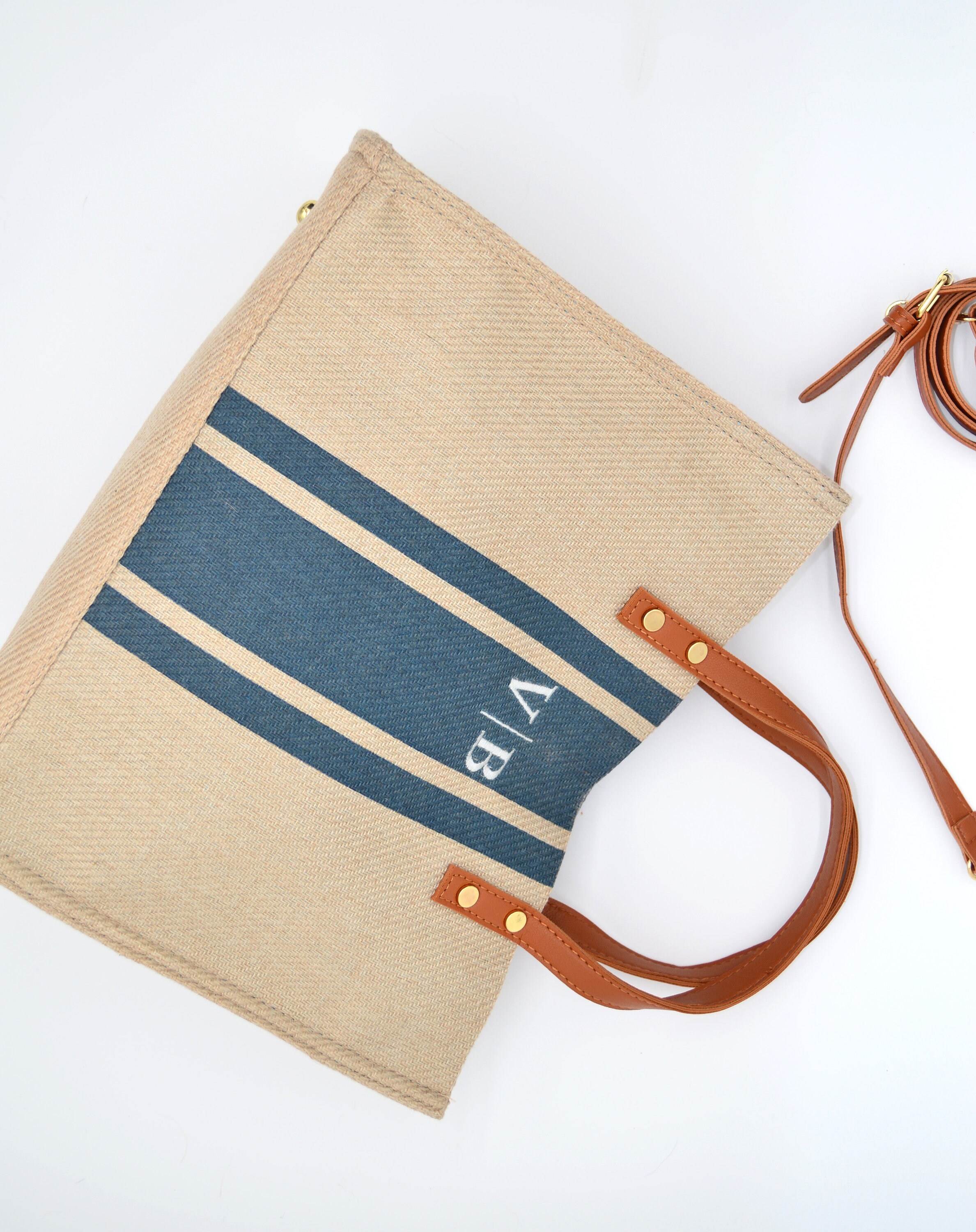 Name Tote Bag, Embroidered Name Bag, Personalized Blue Canvas Tote Bag