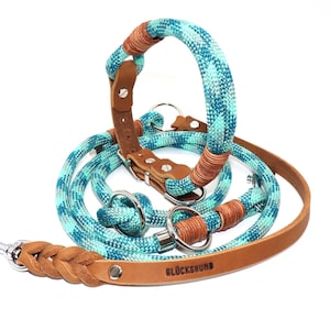 Hundehalsband Tau türkis Premium Hundeseil verstellbar und Leine im Set oder Einzeln | Tauhalsband Hund | Tauleine | viele Farben