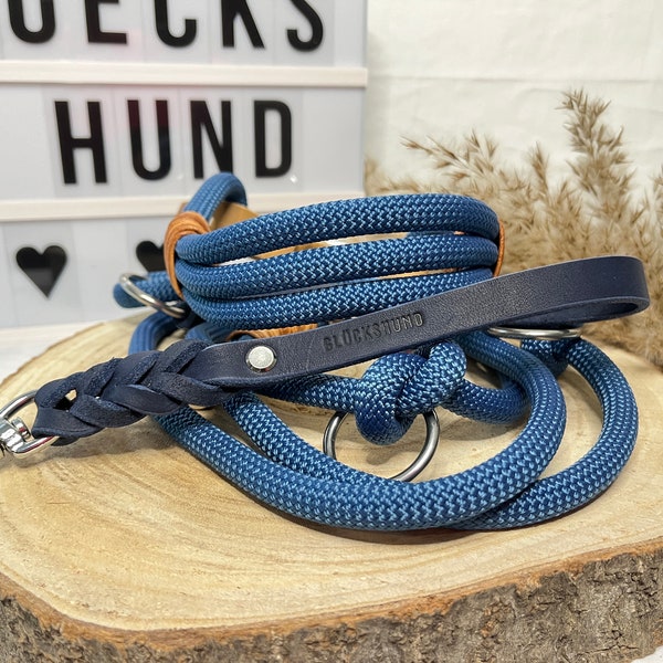 Halsband und Leine Set aus Tau mit Leserhandschlaufe in blau