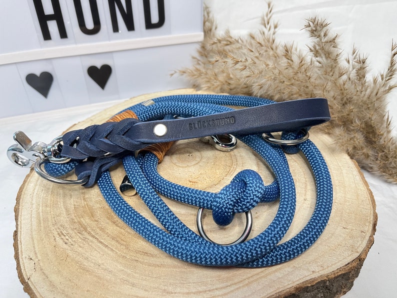 Halsband und Leine Set aus Tau mit Leserhandschlaufe in blau Bild 2