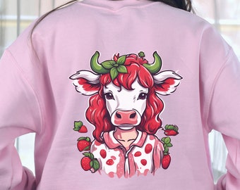 Strawberry Cow Sweatshirt Strawberry Cow Shirt Strawberry Cardigan Strawberry Sweater Strawberry Sweatshirt Strawberry Cow Lover Gift