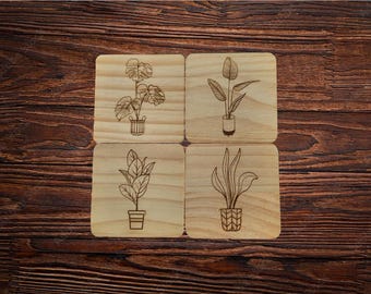 Wood Plant Coaster Set