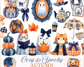 Cozy Halloween Clipart, Cute Fall Halloween PNG, Preppy Fall Clipart, Creepy and Cozy Clipart, Autumn Ghost Clipart, Spooky Cozy Aesthetic