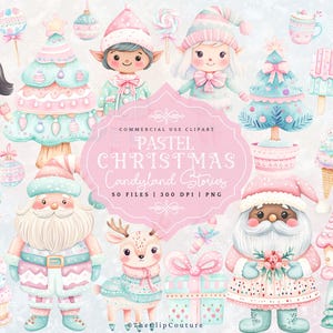 Clipart de Natal em tons pastéis, aquarela fofa da Candyland, quebra-nozes PNG, Natal rosa PNG, Papai Noel em tons pastéis PNG, clipart de feriado, Natal kawaii