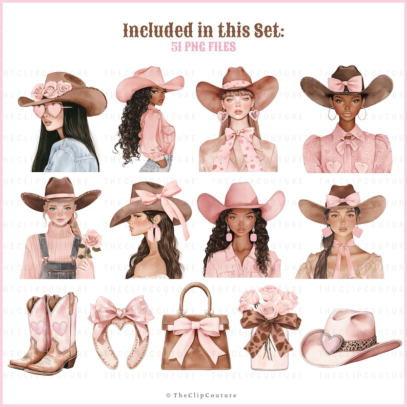 Western Coquette Cowgirl Clipart, Galentines PNG, Pink Cowgirl PNG, Coquette Western PNG, Cowgirl Aesthetic, Cowboy Boots, Digital Download image 4