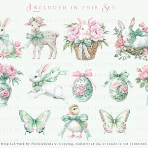 Green Easter Clipart, Spring Grandmillenial Easter PNG, Watercolor Spring Clipart, Toile Easter, Floral Easter PNG,Green Coquette Easter PNG image 3