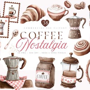 Aquarell Kaffee Clipart, Klassischer Kaffee PNG, Vintage Kaffee ClipArt, Kaffeeliebhaber PNG, Espresso PNG, French Press, Italienische Kaffeemaschine