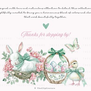 Green Easter Clipart, Spring Grandmillenial Easter PNG, Watercolor Spring Clipart, Toile Easter, Floral Easter PNG,Green Coquette Easter PNG image 8