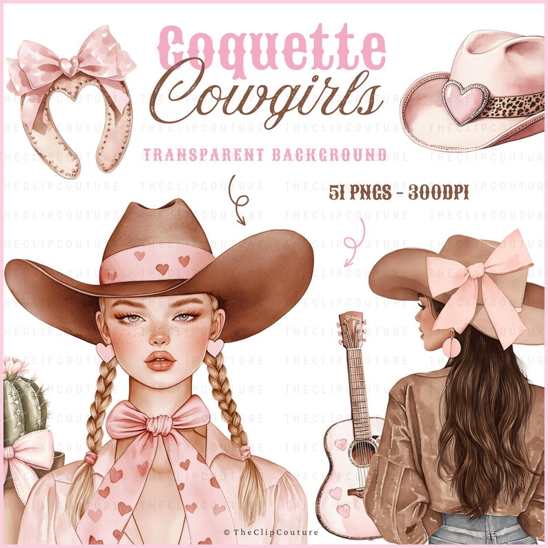 Western Coquette Cowgirl Clipart, Galentines PNG, Pink Cowgirl PNG, Coquette Western PNG, Cowgirl Aesthetic, Cowboy Boots, Digital Download image 2
