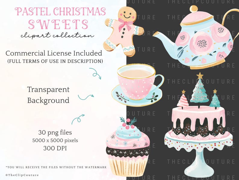 Pastel Christmas Clipart, Pink Christmas PNG, Sweets Clipart, Gingerbread Cookie, Christmas Cookie Clipart, Gingerbread Man,Preppy Christmas image 5