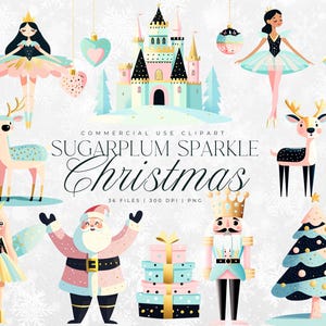 Clipart de Natal Pastel, Quebra-nozes PNG, Clipart de Glitter de Natal, Fada Sugarplum, Papai Noel PNG, Clipart de Bailarina, Pão de Gengibre PNG
