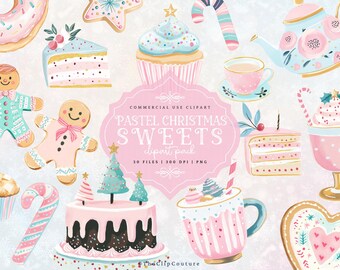 Pastel Christmas Clipart, Pink Christmas PNG, Sweets Clipart, Gingerbread Cookie, Christmas Cookie Clipart, Gingerbread Man,Preppy Christmas