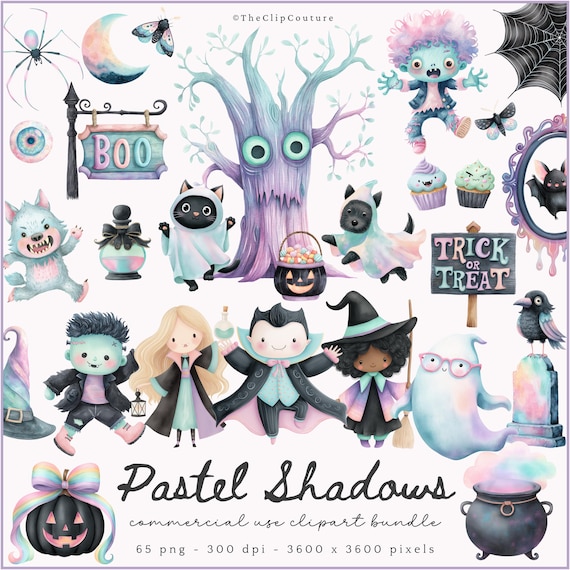 Pastel Halloween Clipart, Cute Halloween PNG, Pastel Spooky Season, Witchy Clipart, Kids Halloween PNG, Cute Ghost Clipart, Halloween Stamps