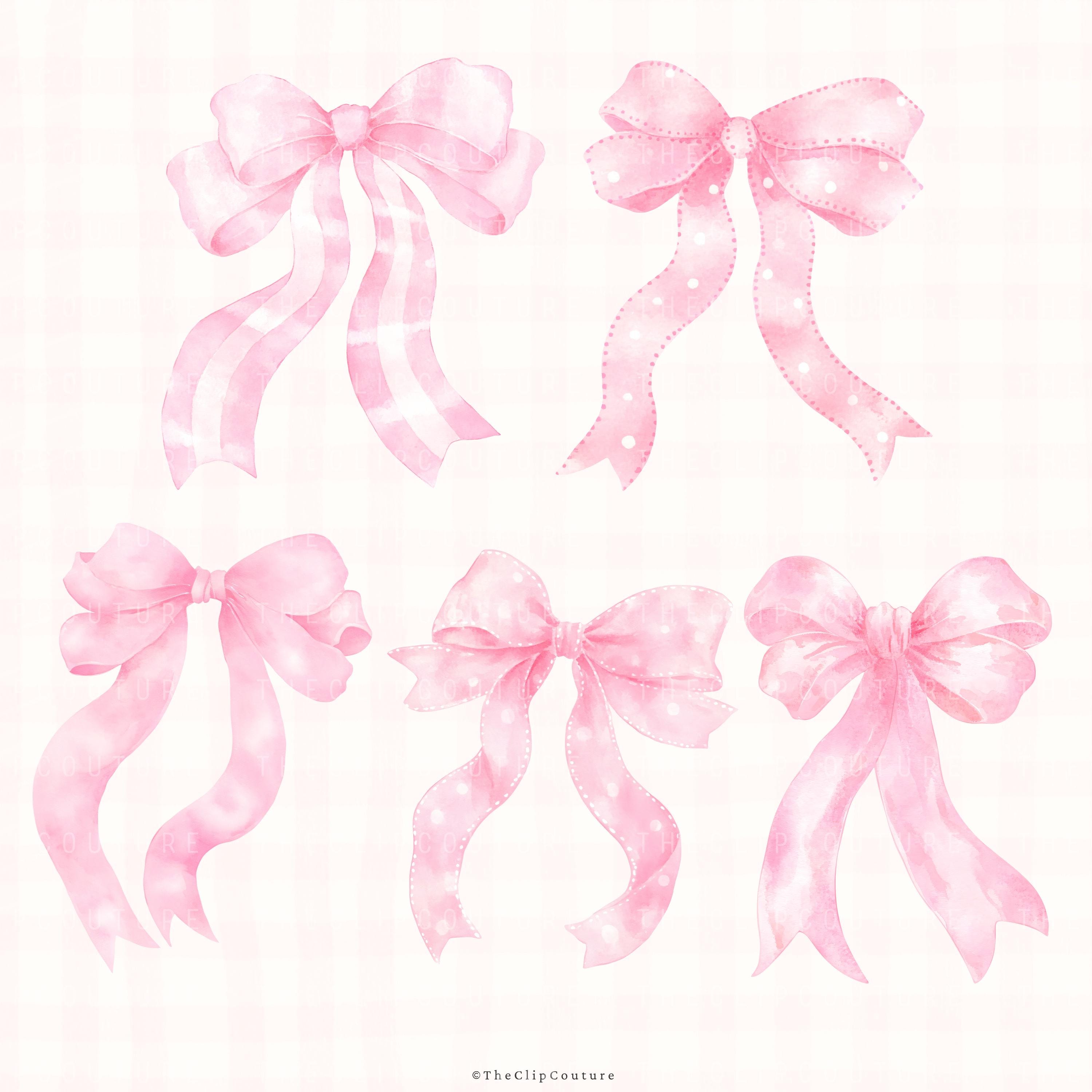Watercolor Pink Bows Clipart, Coquette Ribbon PNG (digital Download) - Etsy