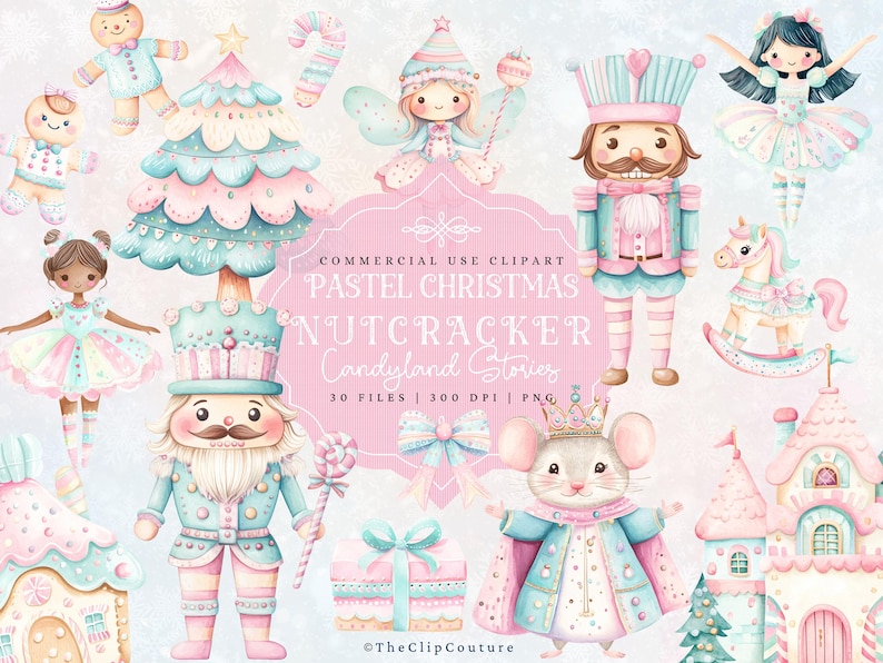 Nutcracker PNG Christmas Clipart, Candy Christmas Pastel Clipart, Nutcrackercore, Nutcracker Ballet PNG, Xmas Baby Shower Clipart image 1