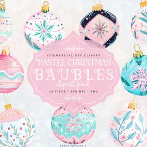 Pastell Weihnachtsverzierungen Clipart, Aquarell Weihnachtskugeln, rosa Weihnachtskugeln, Winter Clipart, Preppy Weihnachten, festliche Kugeln PNG