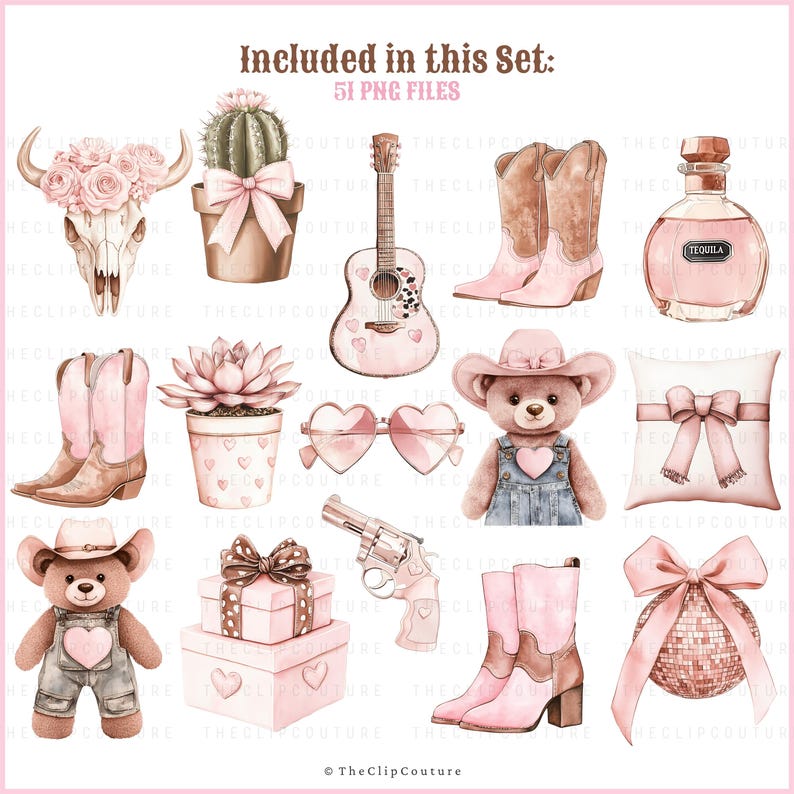 Western Coquette Cowgirl Clipart, Galentines PNG, Pink Cowgirl PNG, Coquette Western PNG, Cowgirl Aesthetic, Cowboy Boots, Digital Download image 5