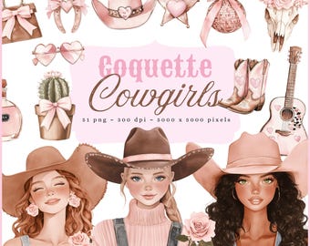 Western Coquette Cowgirl Clipart, Galentines PNG, Pink Cowgirl PNG, Coquette Western PNG, Cowgirl Aesthetic, Cowboy Boots, Digital Download