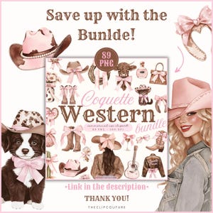 Western Coquette PNG Clipart, Coquette Cowgirl Clipart, Land PNG, Coquette Cowgirl Ästhetik, Cowboystiefel, Cowgirlhut, Highland Kuh PNG Bild 7