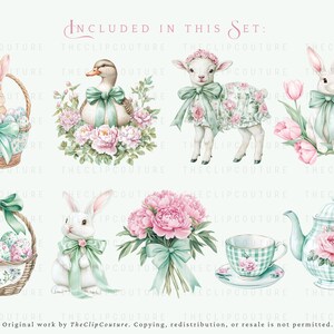 Green Easter Clipart, Spring Grandmillenial Easter PNG, Watercolor Spring Clipart, Toile Easter, Floral Easter PNG,Green Coquette Easter PNG image 4